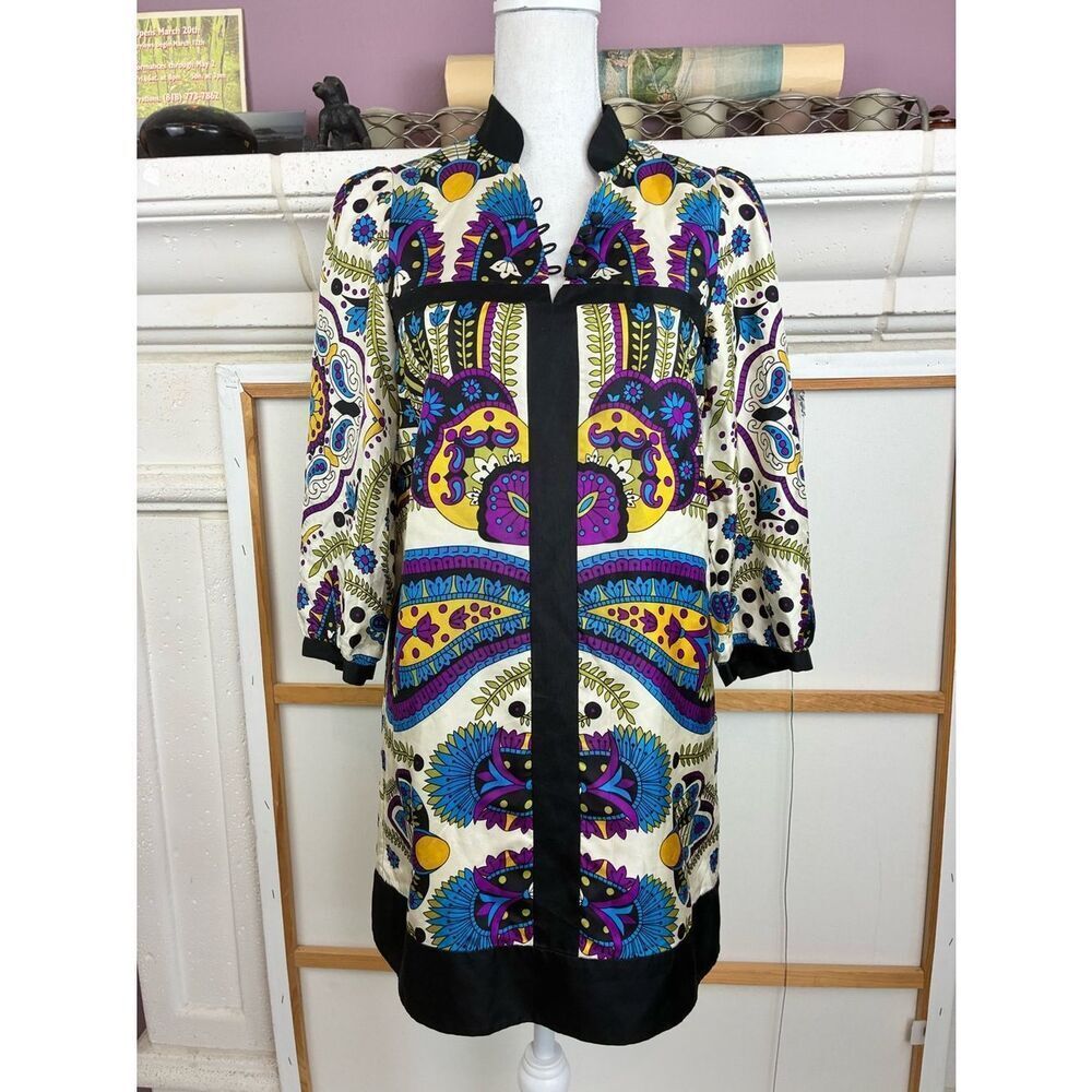 Tibi Silk Dress w/ Mandarin Collar w/Covered Buttons sz 4